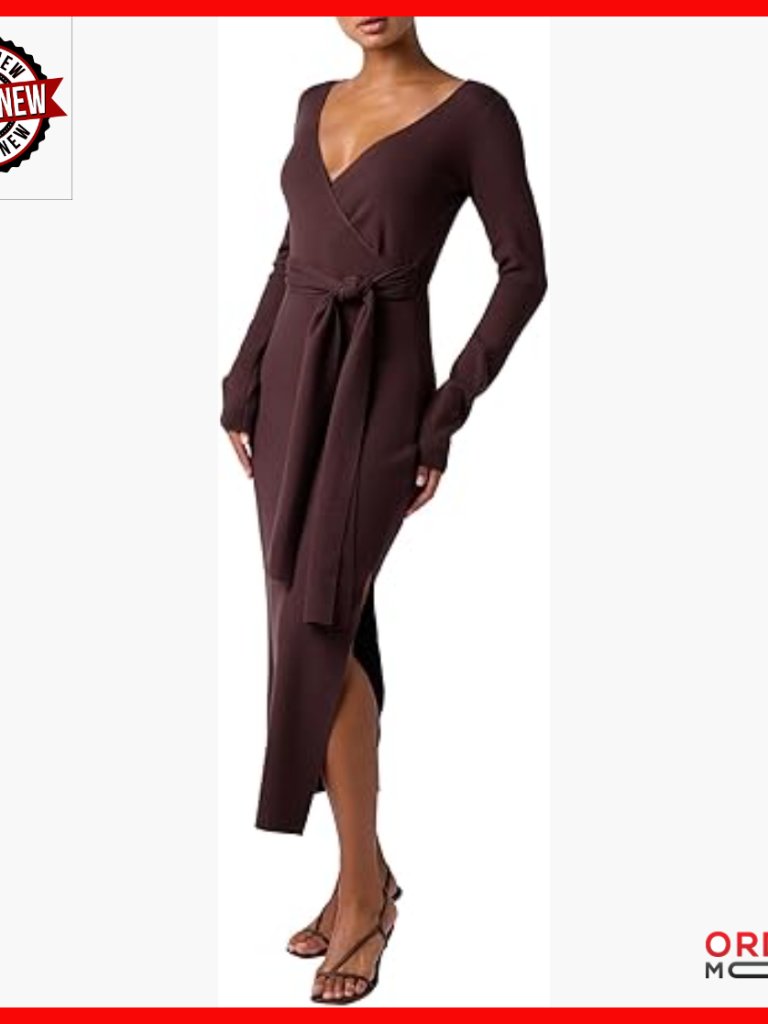 Long Sleeve Midi Sweater Dress, Surplice Neckline, Bodycon Fit, Winter Casual